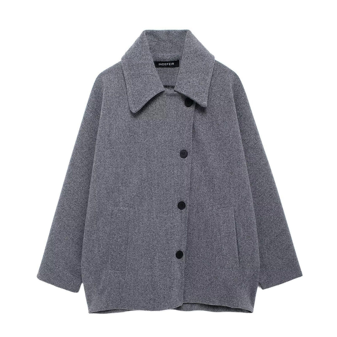Ladies nan short oversized wool coat with large lapel collar and pockets Mune Fashion