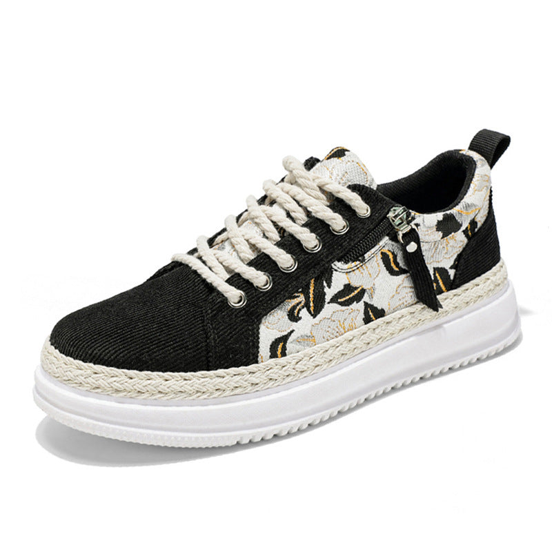 Women's embroidered espadrille platform sneakers with floral jacquard, braided cord sole, and cushioned inner lining Mune Fashion