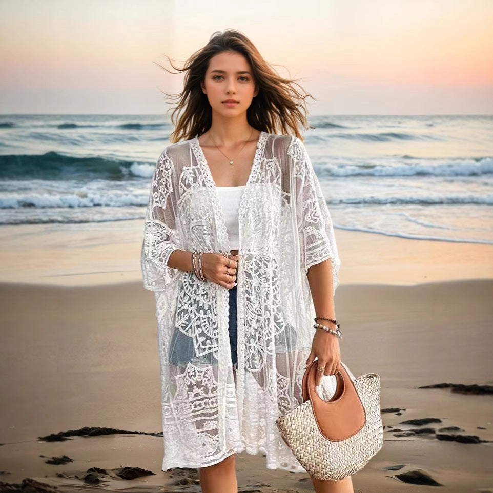 Women romantic crochet beach cover-up Mune Fashion