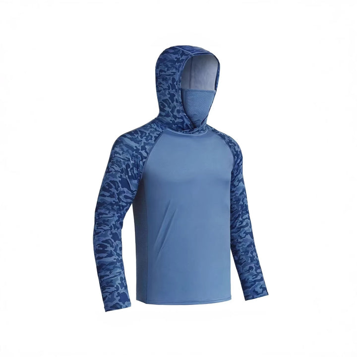 Men's sporty functional shirt with hood and face protection