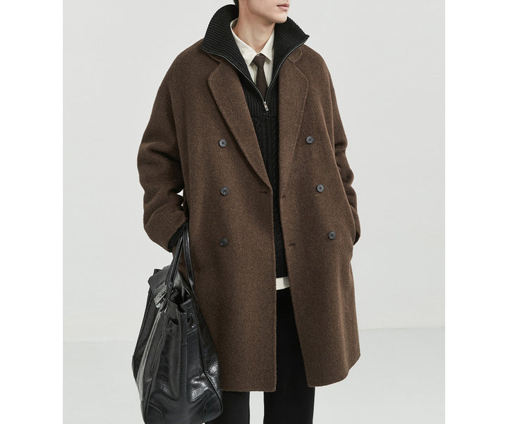 Men's oversized double-breasted wool coat with notched lapels and patch pockets Mune Fashion