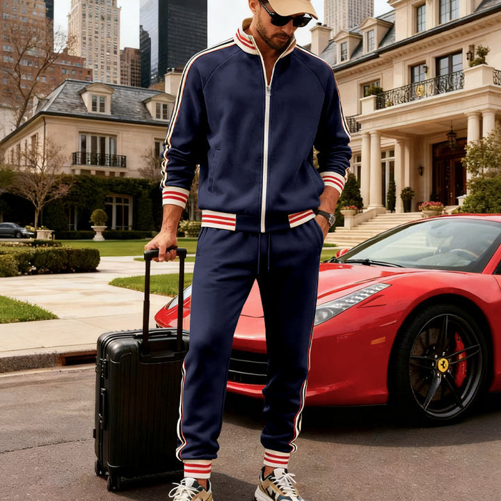 Men's sporty tracksuit with striped ribbed cuffs, zip jacket and tapered joggers Mune Fashion