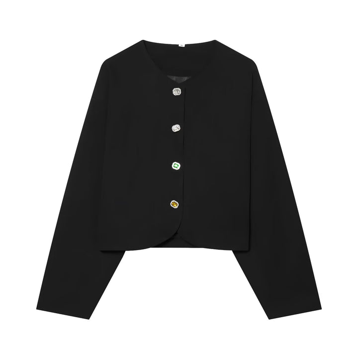 Women's short blazer without collar with decorative buttons and short cropped cut Mune Fashion