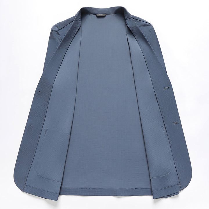 Men's Lightweight Structured Knit Blazer with Patch Pockets and Flexible Stretch Mune Fashion