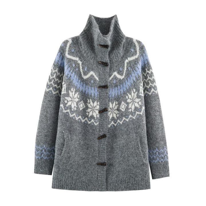 Women’s Norwegian cardigan with stand-up collar and wooden button closures Mune Fashion
