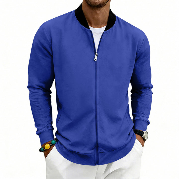 Men's lightweight bomber jacket made of jersey with stand-up collar, elastic cuffs, and concealed pockets Mune Fashion