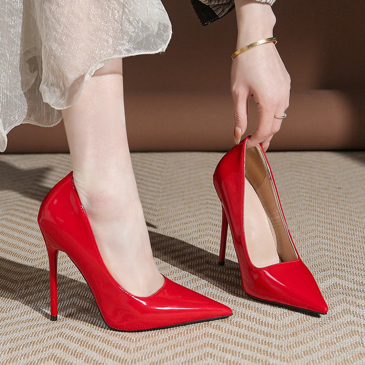 Ladies elegant pointy patent pumps with extra high stiletto heel Mune Fashion