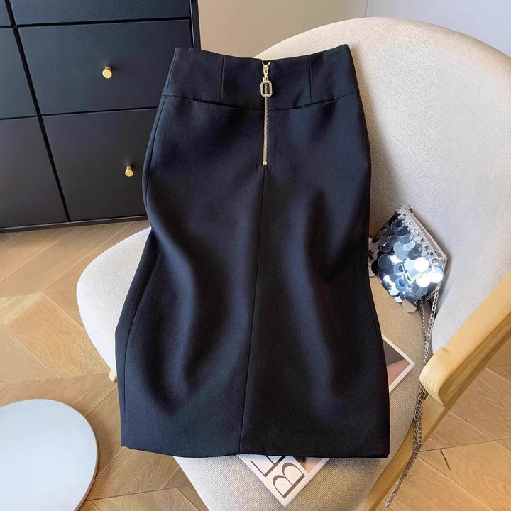 Women high-waisted pencil midi skirt with decorative back zipper Mune Fashion