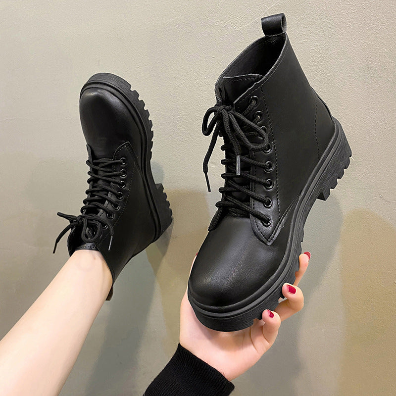 Women's Lace-Up Biker Ankle Boots with Platform Sole Mune Fashion