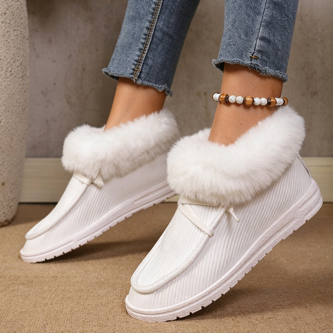 Women's Insulated Short Boot Slippers with Faux Fur Collar Mune Fashion