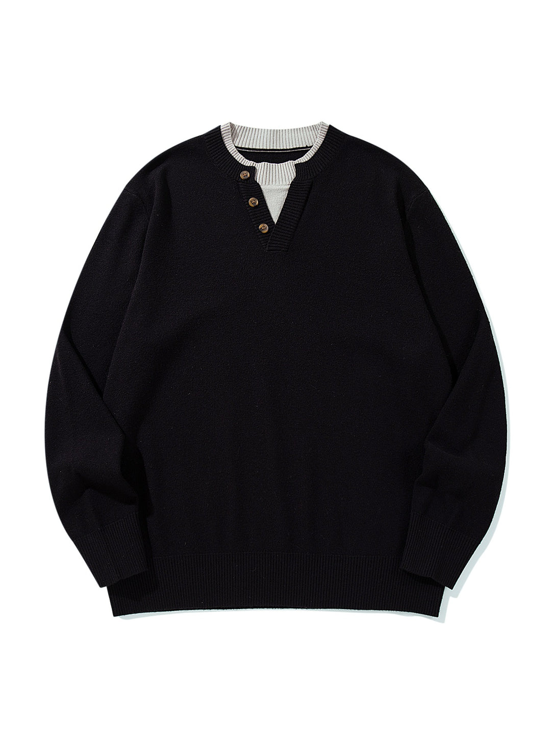 Unisex Ribbed Cotton Blend Sweater with Henley Button Placket and Relaxed Fit Mune Fashion
