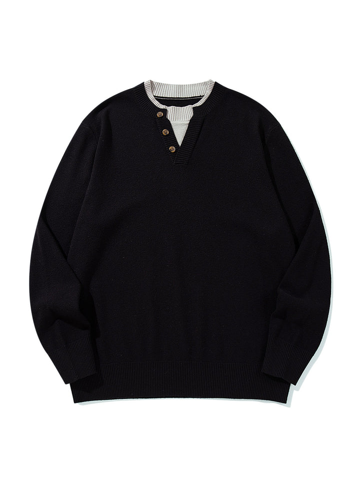 Unisex Ribbed Cotton Blend Sweater with Henley Button Placket and Relaxed Fit Mune Fashion