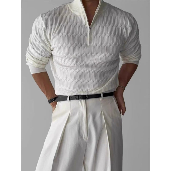 Men's chunky knit sweater with stand-up collar and zipper Mune Fashion