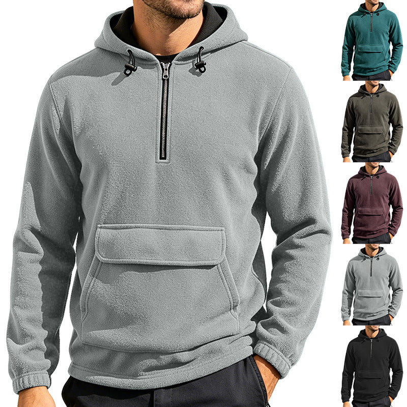 Men's fleece hoodie with half zipper, kangaroo pocket, and adjustable hood Mune Fashion