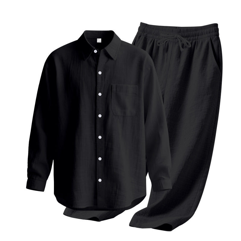 Men's light house suit made of cotton gauze with kent collar shirt, breast pocket and drawstring pants Mune Fashion