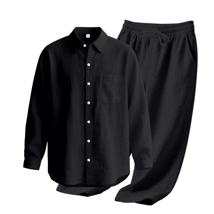 Men's light house suit made of cotton gauze with kent collar shirt, breast pocket and drawstring pants Mune Fashion