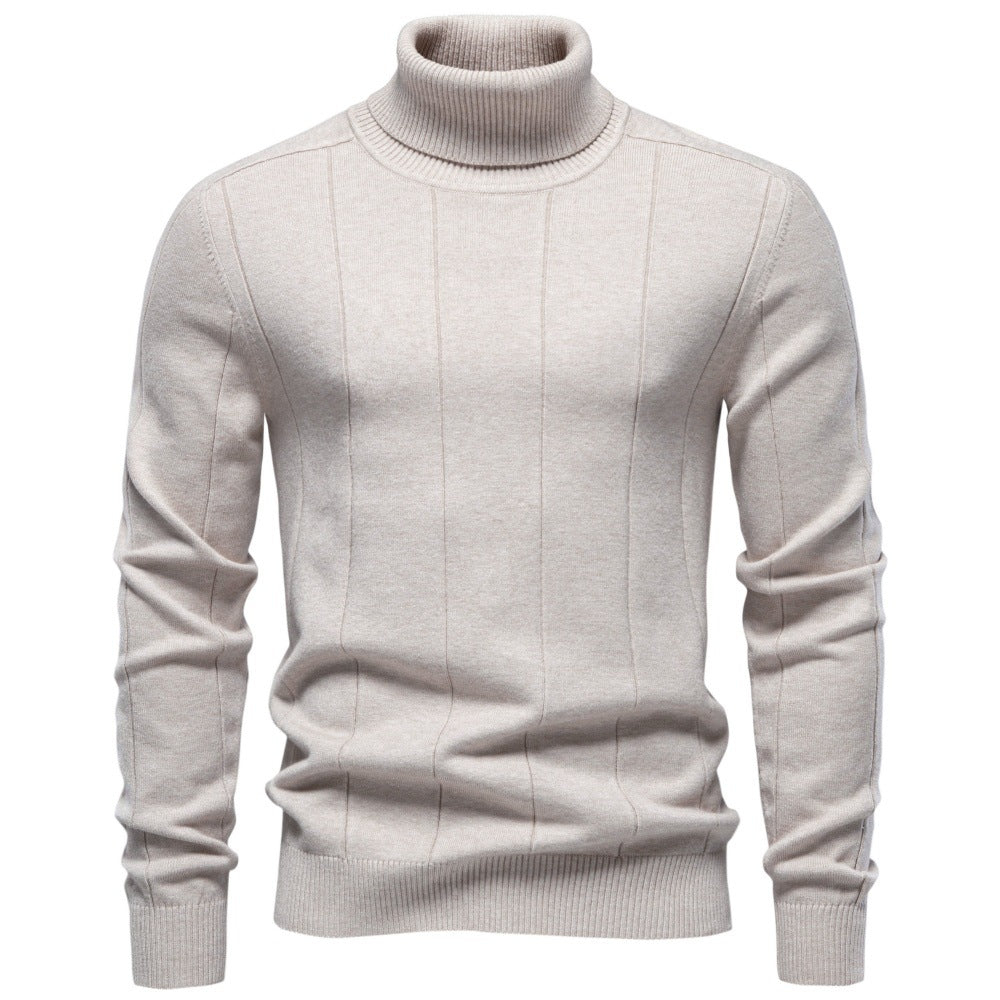 Men's turtleneck sweater made of high-quality fine-knit with vertical texture seam Mune Fashion