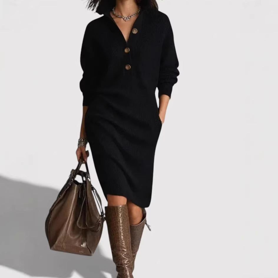 Women's Comfortable Knit Dress with Button Details