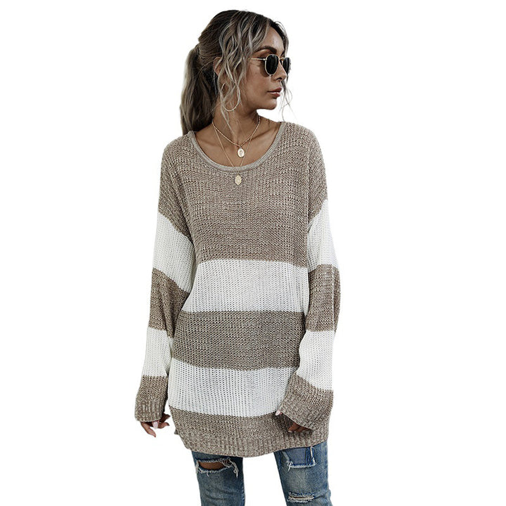 Women Casual Knit Sweater with Block Stripes Mune Fashion