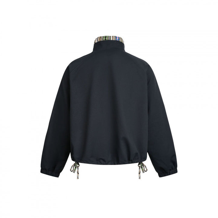 Women Short Tail Bomber Jacket with Stand-Up Collar and Patterned Lining Mune Fashion