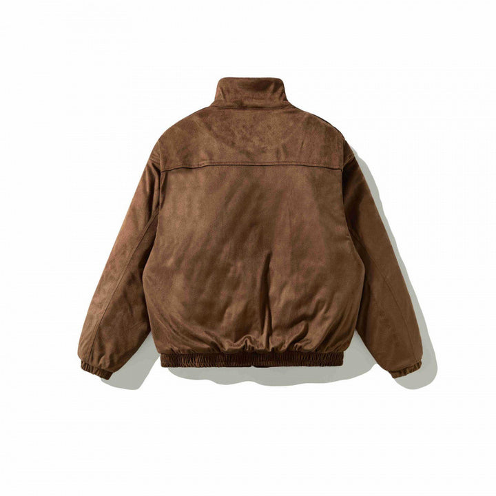 Men's Velvet Leather Look Bomber Jacket with High Stand Collar and Teddy Lining Mune Fashion