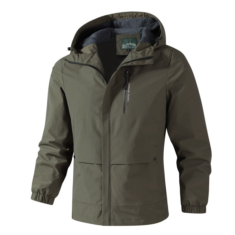 Men's Waterproof Softshell Rain Jacket with Hood, Chest Zip and Fleece Inner Collar Mune Fashion