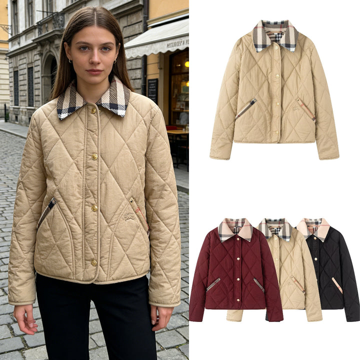 Women's quilted jacket with checked collar and pocket flap Mune Fashion