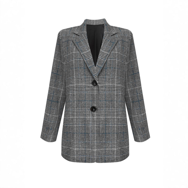 Women's Loose Glen Check Blazer with Notch Lapel, Flap Pockets and One-Button Closure Mune Fashion