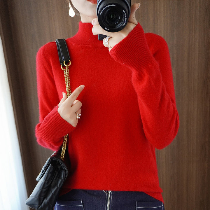 Women's Mockneck Pullover made of fluffy Angora blend with casual balloon sleeve silhouette Mune Fashion