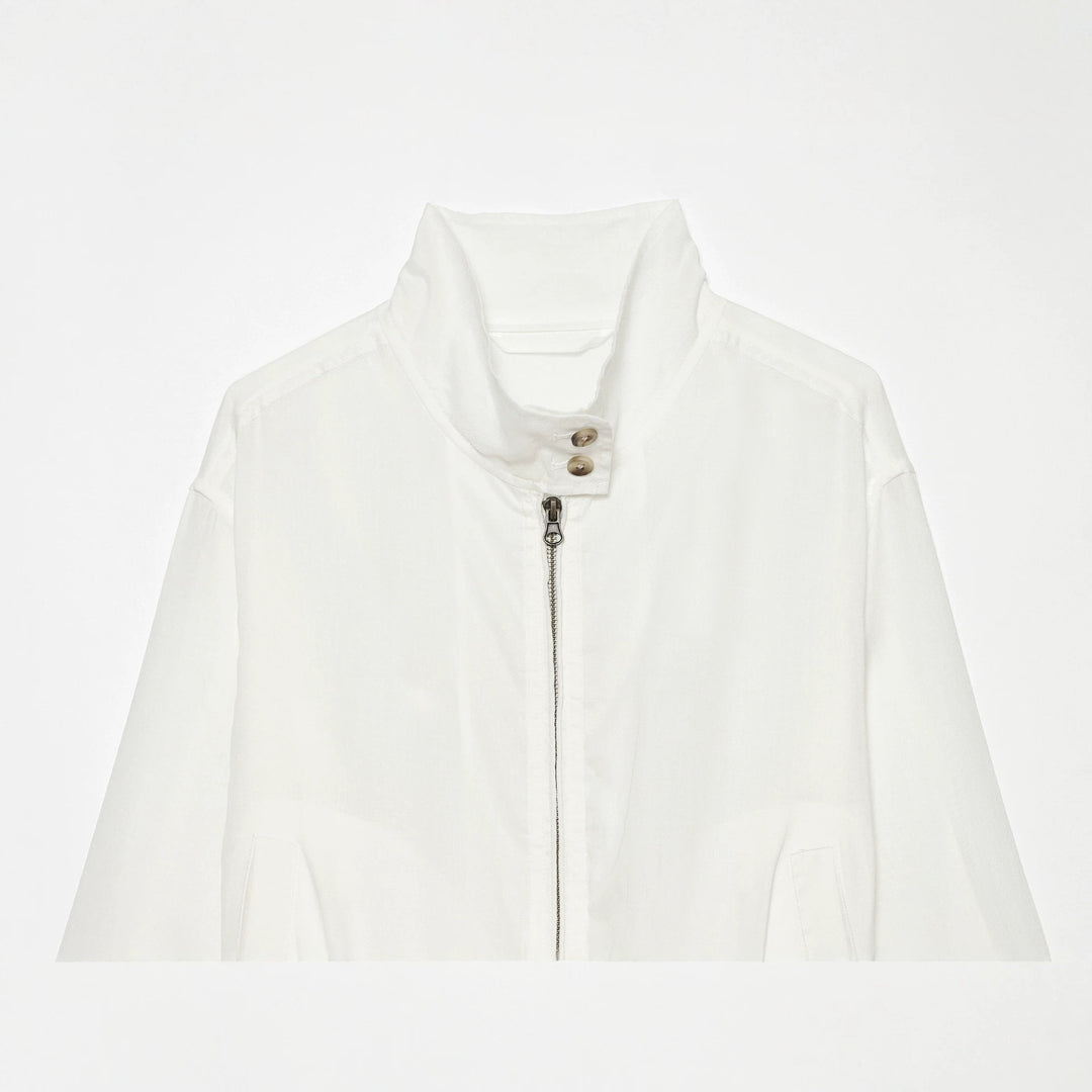 Women's lightweight bomber jacket with high stand-up collar, zipper, front pockets, and elastic hem Mune Fashion