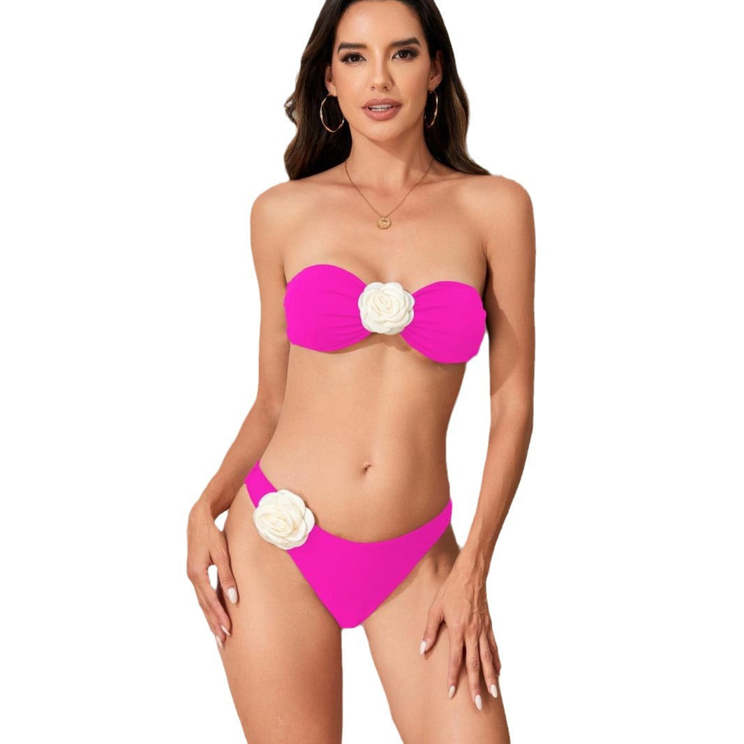 Women's Bandeau Bikini with elegant flower decoration Mune Fashion