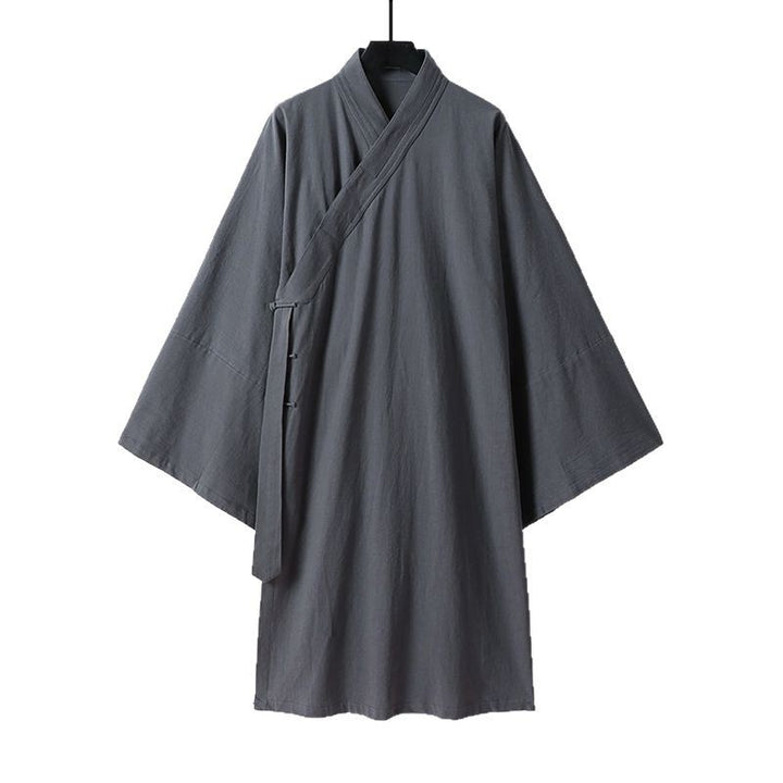 Unisex Asian inspired oversized kimono jacket with trumpet sleeves and small toggle closure Mune Fashion