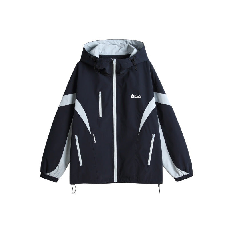 Unisex Technical Hooded Windbreaker Jacket in Boxy Cut with Contrasting Panels and Water-Repellent Zippers Mune Fashion