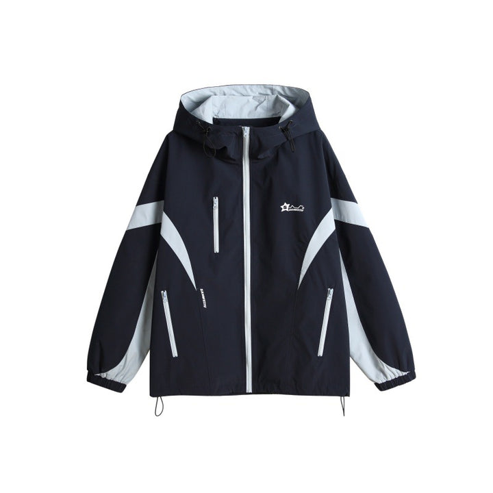Unisex Technical Hooded Windbreaker Jacket in Boxy Cut with Contrasting Panels and Water-Repellent Zippers Mune Fashion