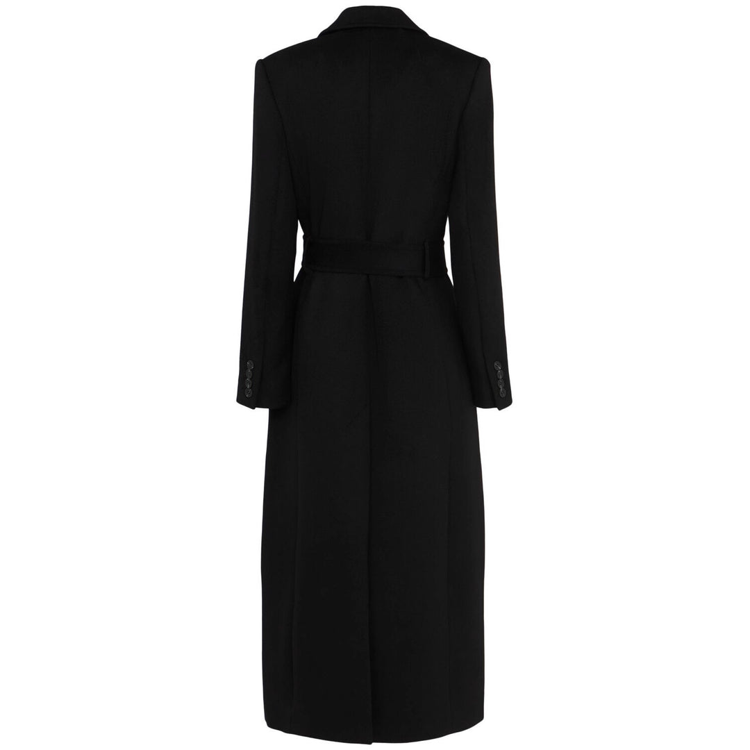 Women Longline Double-Breasted Wool Blend Coat with Tailored Cut and Fabric Belt Mune Fashion