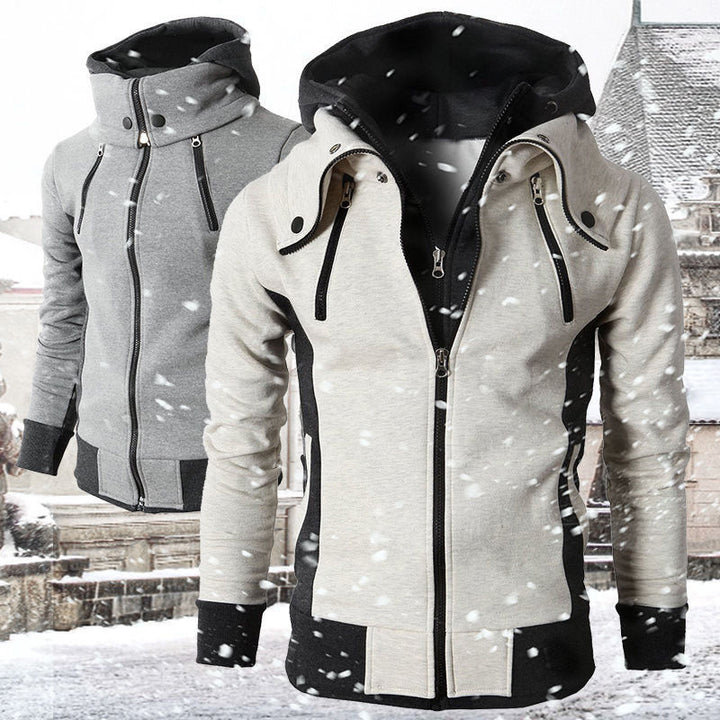 Men's tailored hooded jacket with high stand-up collar, double zipper and contrasting side inserts Mune Fashion