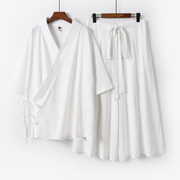 Women's Kimono Loungewear Set made of light viscose with wrap top and wide culotte skirt Mune Fashion