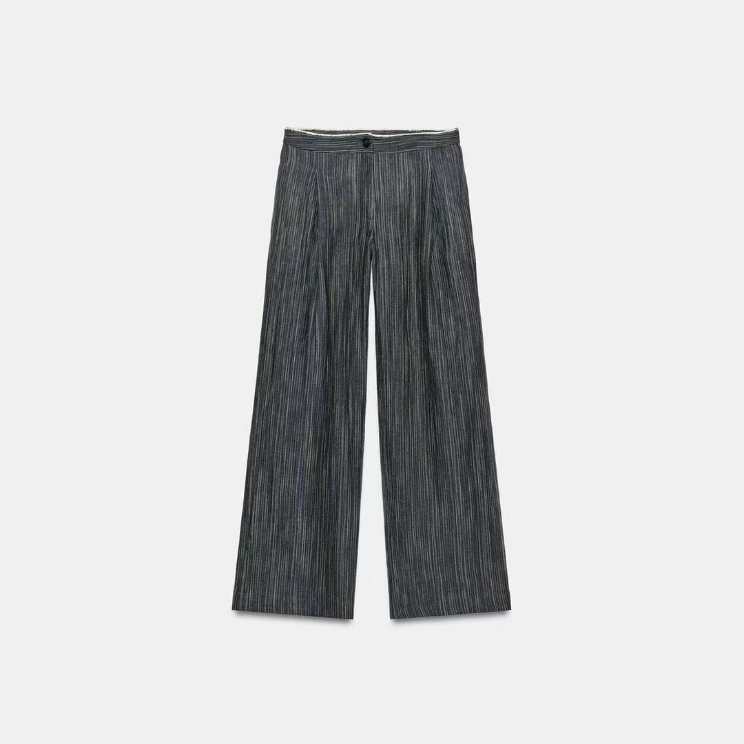 Women's Wide Leg Marlene Trousers with Pleat and Fine Pinstripe Mune Fashion