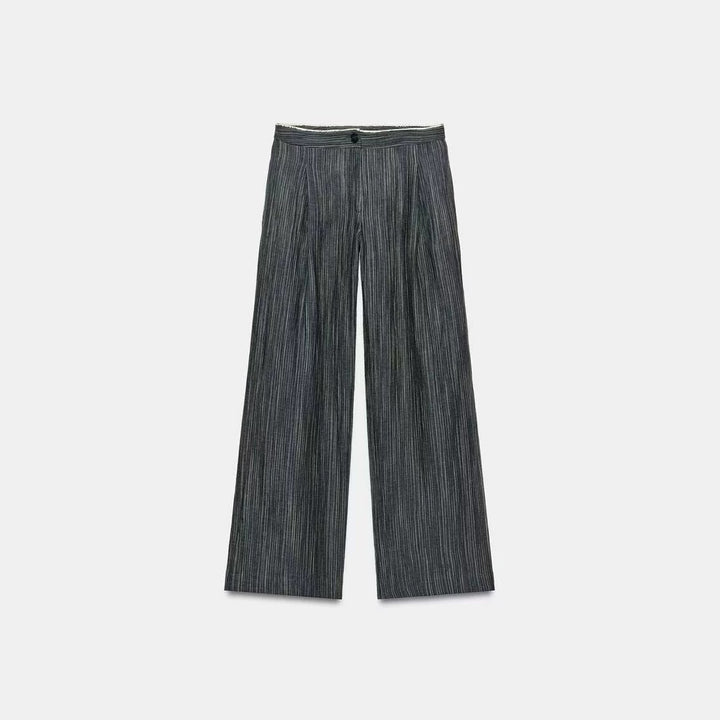 Women's Wide Leg Marlene Trousers with Pleat and Fine Pinstripe Mune Fashion