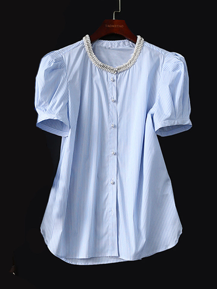 Women Elegant Long Sleeve Blouse with Decorative Collar Drune