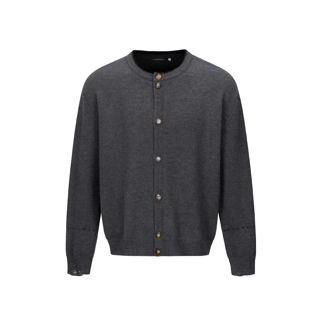Unisex Simple Cardigan with Round Neck, Wooden Button Placket and Ribbed Hem Mune Fashion