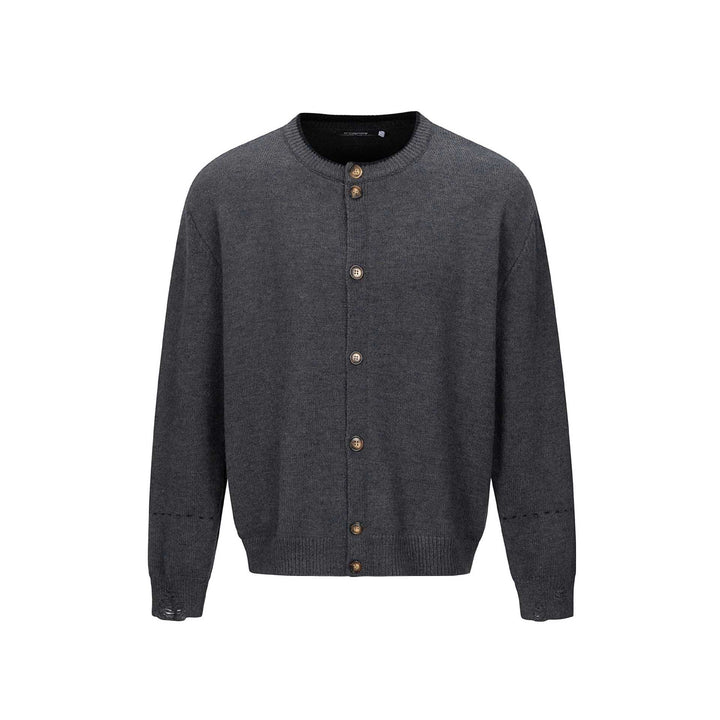 Unisex Simple Cardigan with Round Neck, Wooden Button Placket and Ribbed Hem Mune Fashion