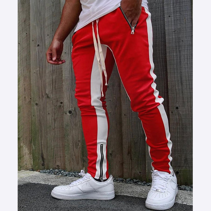 Men's narrow jogging pants with side contrast stripe, drawstring and ankle zipper Mune Fashion