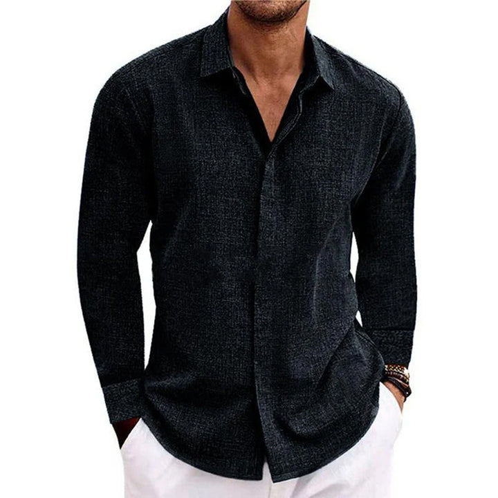 Men's Linen Look Shirt with Classic Kent Collar and Concealed Button Placket Mune Fashion