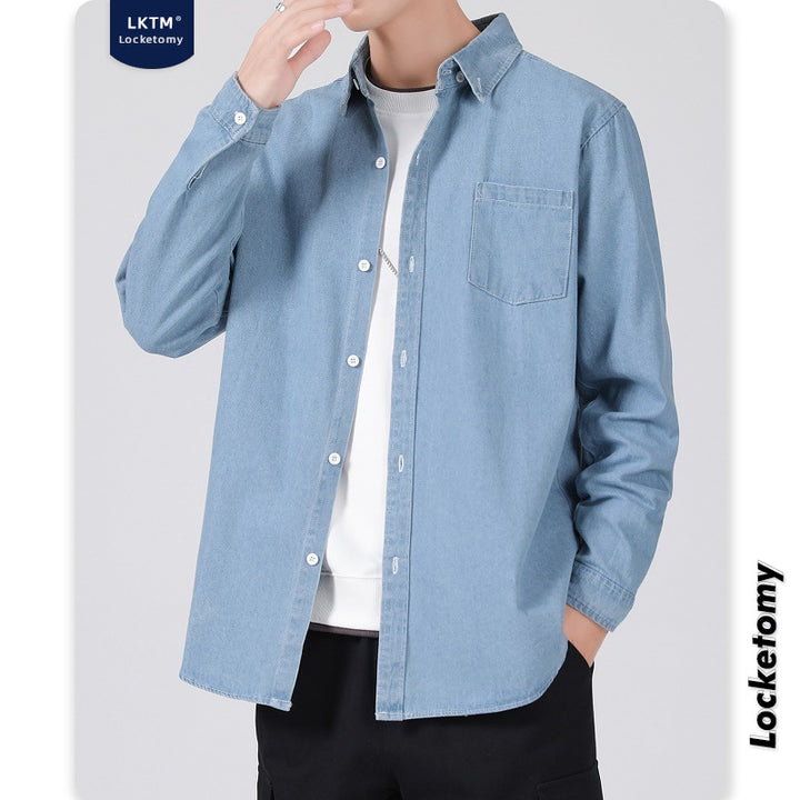 Men's Lightweight Cotton Denim Shirt with Chest Pocket and Relaxed Fit Mune Fashion