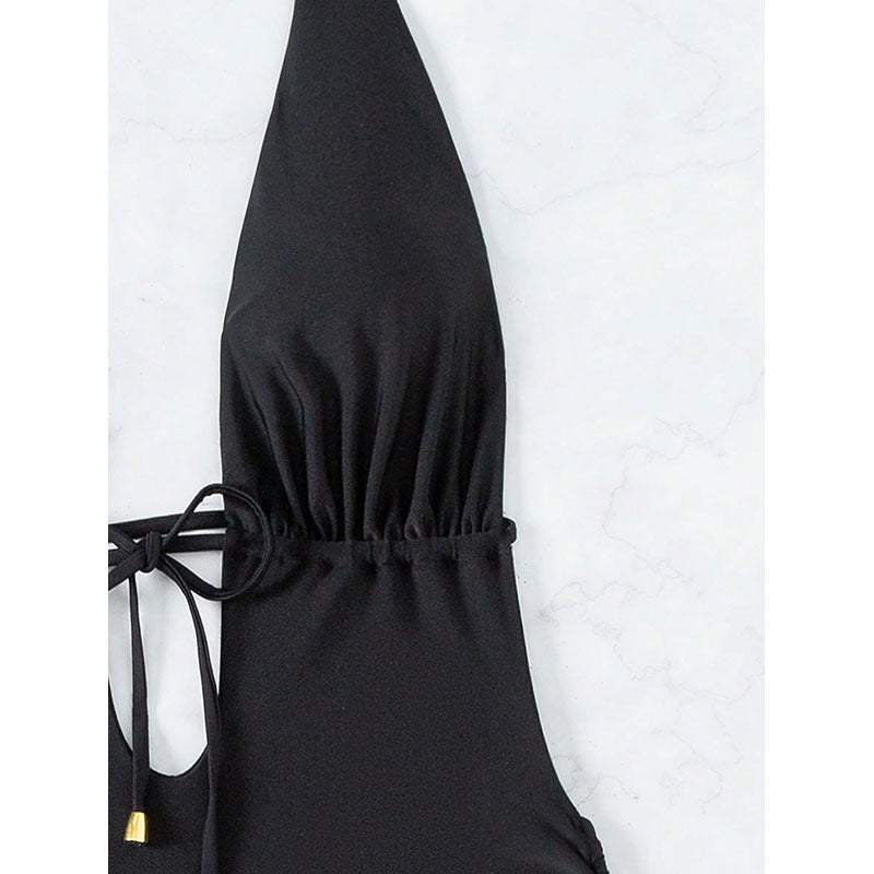 Women's Elegant One-Piece Swimsuit with Deep V-Neck and Side Ties Mune Fashion