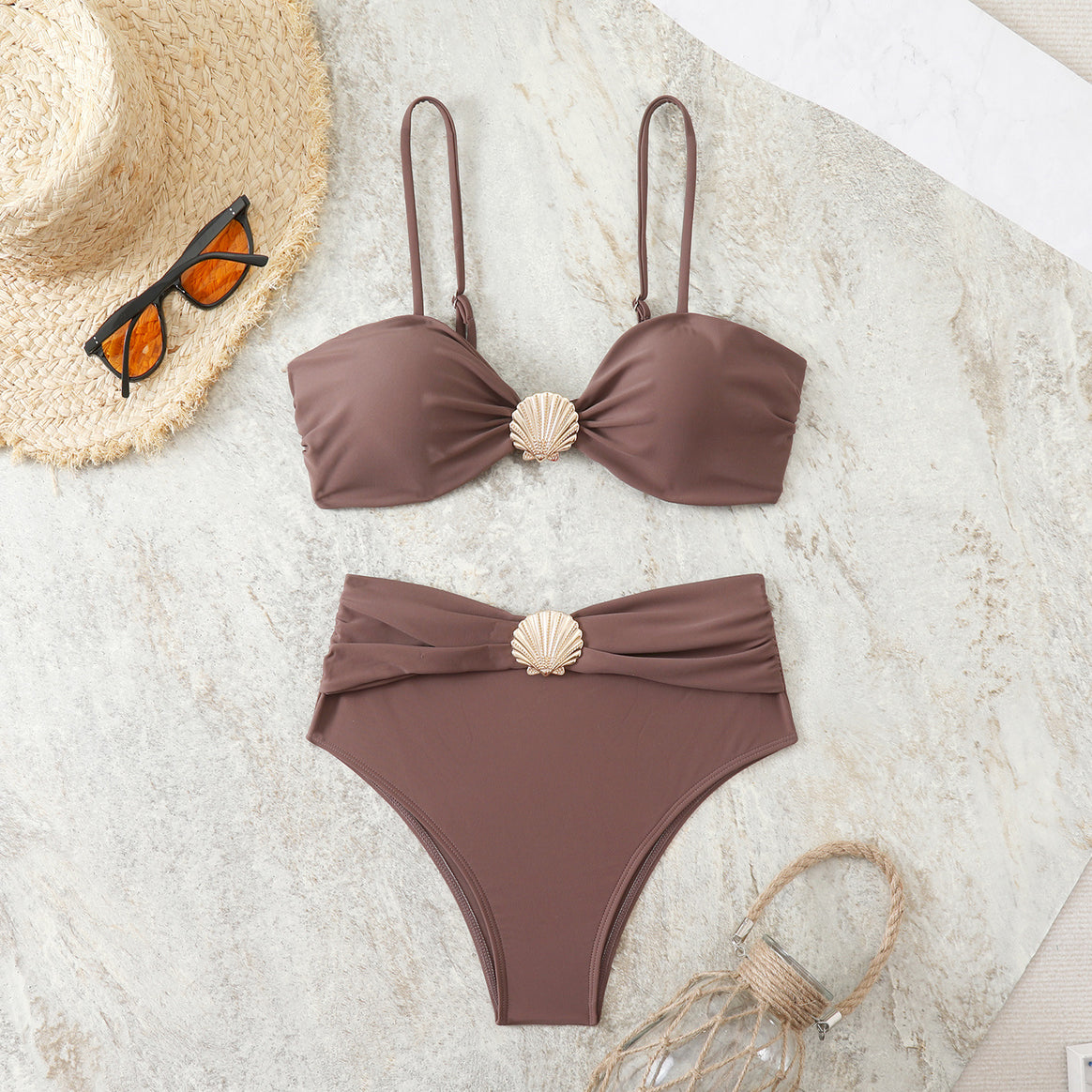 Ladies Bikini Set with chic shell detail and high waist Mune Fashion