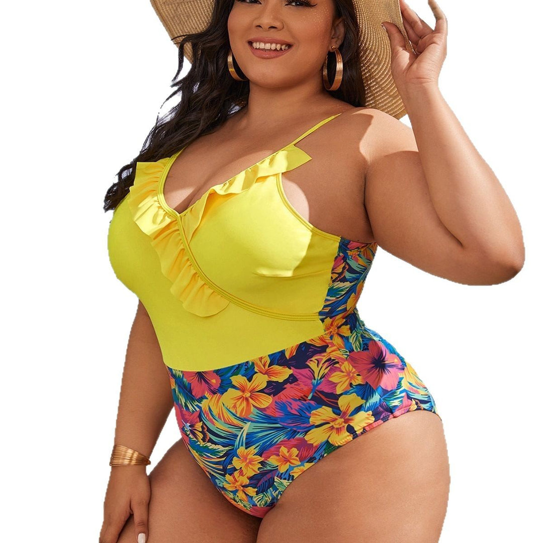 Women High-cut One-piece Swimsuit with Ruffle Details and Floral Patterns Mune Fashion