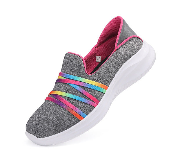 Women's elegant slip-on sneakers with elastic decorative straps, breathable knit construction and cushioned comfort sole Mune Fashion