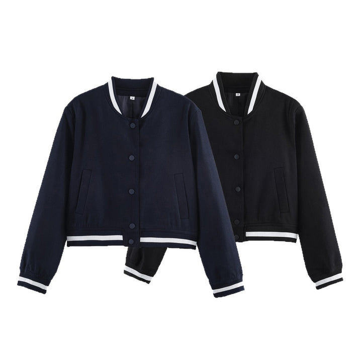 Women's varsity bomber jacket in cropped boxy cut with striped ribbed cuffs Mune Fashion